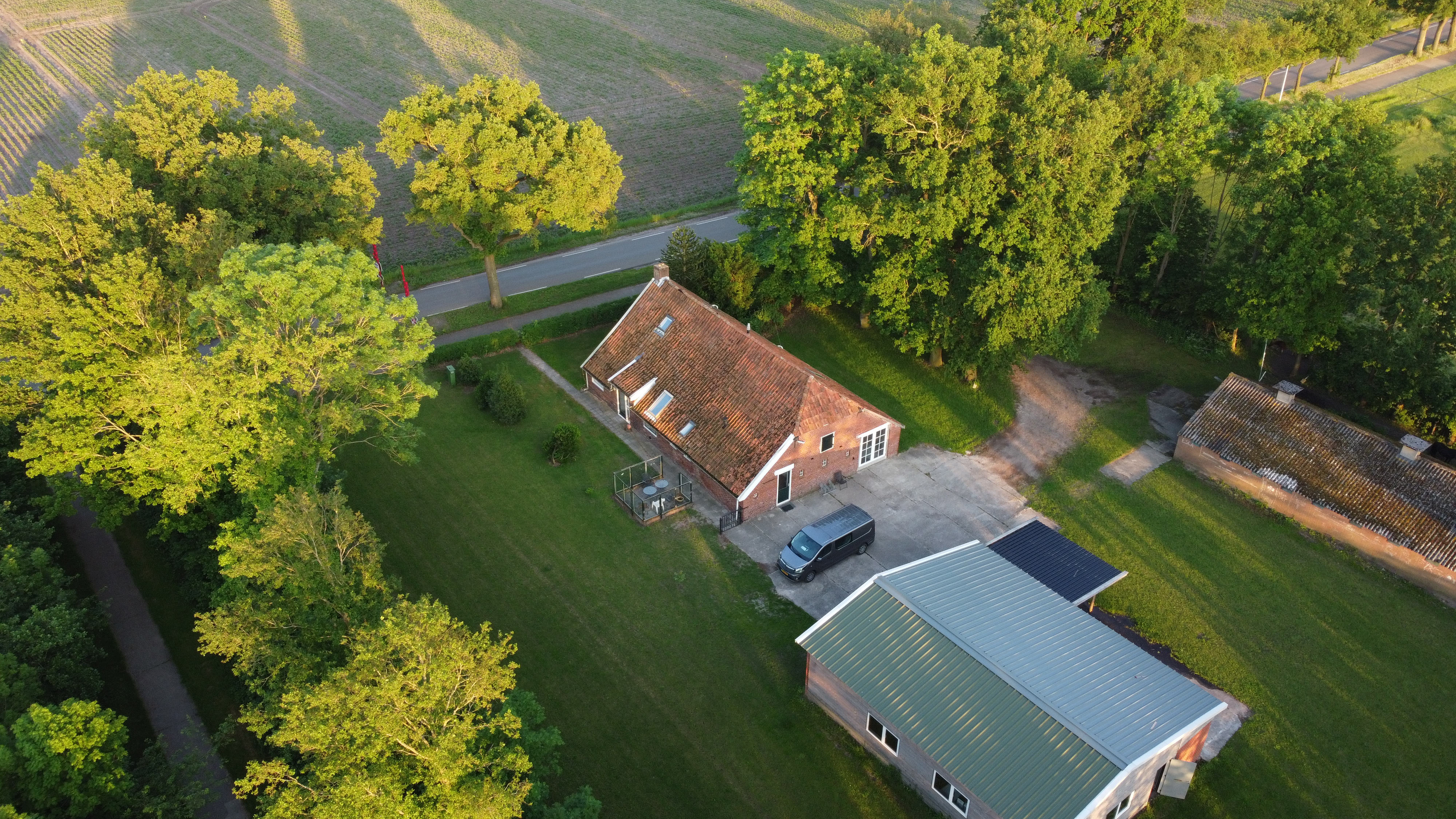 Aerial image of the farmhouse